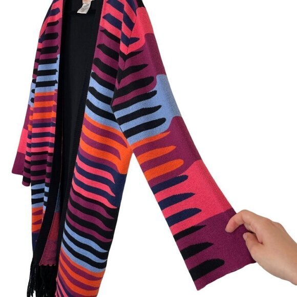 Mara Hoffman Striped Fringe Jacquard Knit Open Cardigan Black Pink One Size - Picture 3 of 7